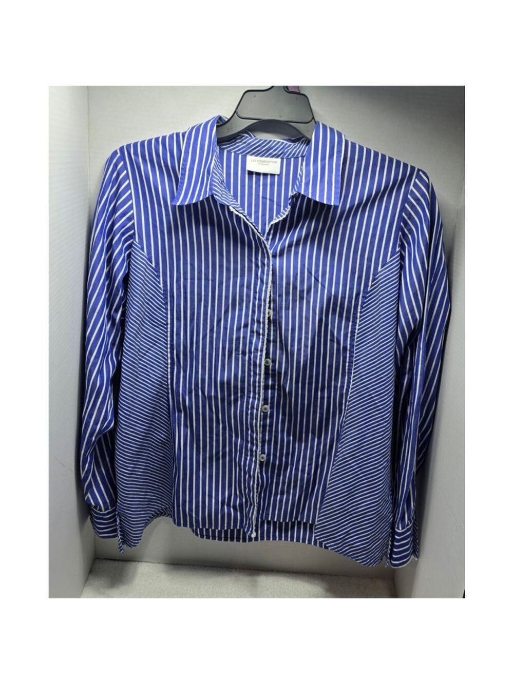 Women's Liz Claiborne Blue & White Striped Button Down Shirt 2xl